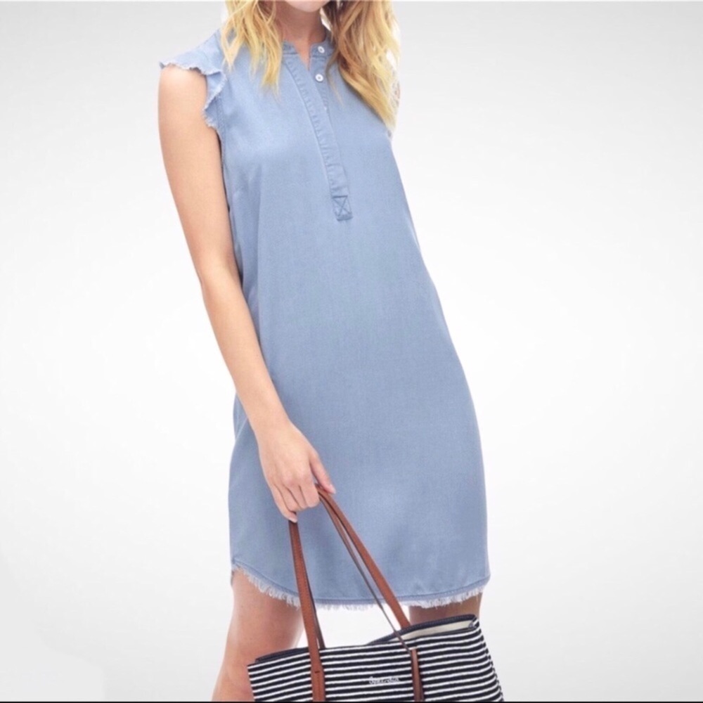 Splendid Cambray Henley Dress Crosshatch Light Blue Size Medium